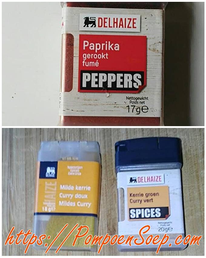 Gerookte paprika en 2 soorten curry kruiden